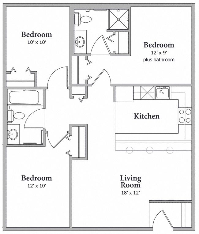 3 Bedroom and 2 Bath Floor Plan at Middle Creek Village LLC, Vail, Colorado